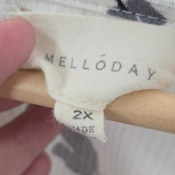 Melloday White Floral V-Neck Long Sleeve Pullover Casual Textured Blouse 2x - Picture 9 of 11